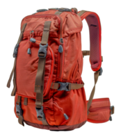 Red travel backpack with adjustable straps, cut out - stock .. png