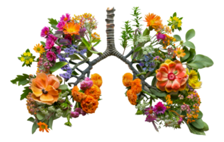 Lungs-shaped floral arrangement with vibrant flowers, cut out - stock .. png