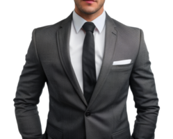 A man in a suit and tie is standing in front of a white background - stock .. png