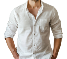 A man is wearing a white shirt with a pocket and a button - stock .. png