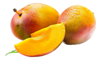 A ripe mango with a slice missing - stock .. png