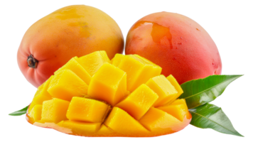 A slice of mango is on top of a leaf - stock .. png