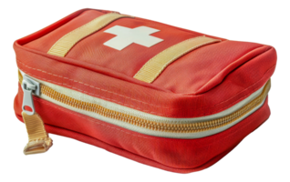 Red soft fabric first aid pouch, cut out - stock . png