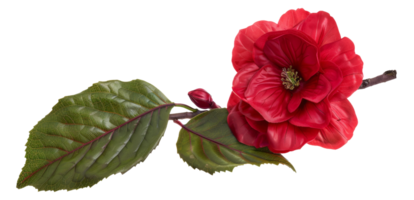 A red flower with green leaves - stock .. png