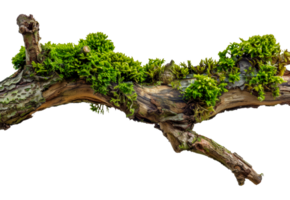 Overgrown green plants on natural driftwood, cut out - stock .. png