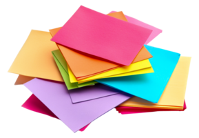 A stack of colorful papers with different shades of pink, yellow, and blue - stock .. png