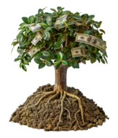 Money tree plant with dollar bills in woven basket, cut out - stock .. png