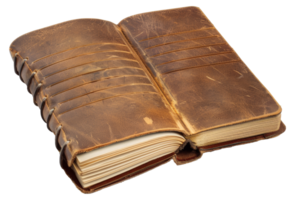 A leather bound book with a leather cover and a leather spine - stock .. png