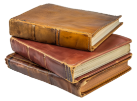 Three leather bound books stacked on top of each other - stock .. png