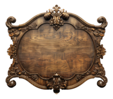 Ornate carved wooden frame with intricate details on transparent background - stock .. png