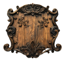 Ornate carved wooden frame with intricate details on transparent background - stock .. png