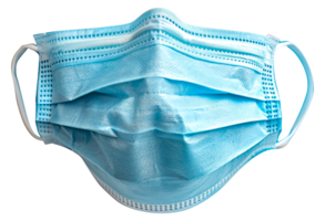 A blue surgical mask with white trim - stock .. png