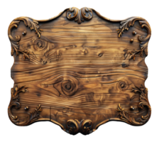 Ornate wooden carving with floral patterns and vintage details on transparent background - stock .. png