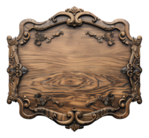 Ornate carved wooden frame with intricate details on transparent background - stock .. png