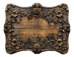 Ornate carved wooden frame with intricate details on transparent background - stock .. png