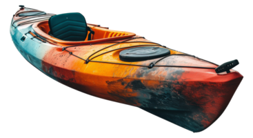 Orange kayak with paddles, cut out - stock .. png