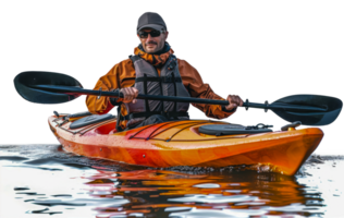 paddler nel azione su rosso kayak nel acqua, tagliare su - azione .. png