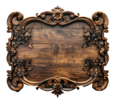 Ornate wooden carving with floral patterns and vintage details on transparent background - stock .. png