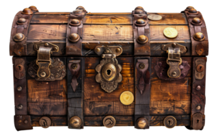 Vintage treasure chest with golden coins png
