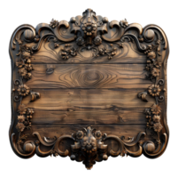Ornate wooden carving with floral patterns and vintage details on transparent background - stock .. png