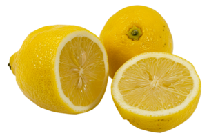 Three lemons are cut in half and placed - stock .. png