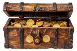 Ornate wooden chest with intricate metalwork png