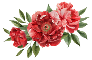 A bouquet of red flowers with green leaves - stock .. png