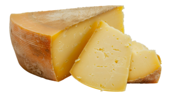 A slice of cheese is cut from a large wedge - stock .. png