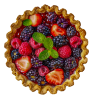 A pie with strawberries, blueberries, and mint leaves - stock .. png