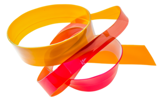 A red, yellow and orange ribbon is twisted and curled - stock .. png