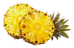 A slice of pineapple is cut in half and placed - stock .. png