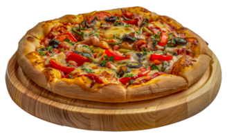 A pizza with a variety of toppings including pepperoni, olives, and tomatoes - stock .. png