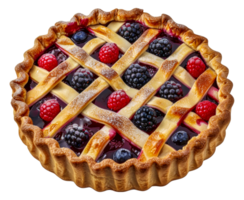 A delicious looking pie with berries and raspberries on top - stock .. png