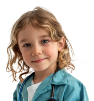 Young girl smiling in medical scrubs with stethoscope, cut out - stock .. png