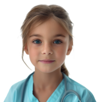 Young girl smiling in medical scrubs with stethoscope, cut out - stock .. png