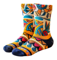 A pair of colorful socks with a pattern of birds and flowers - stock .. png