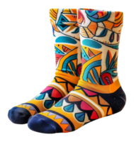 une paire de coloré chaussettes avec une modèle de des oiseaux et fleurs - Stock .. png