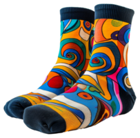 A pair of colorful socks with a swirl pattern - stock .. png