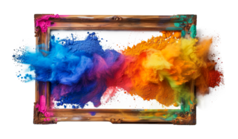 Artistic colorful smoke explosion surrounding a frame, cut out - stock .. png