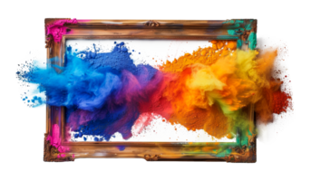 Artistic colorful smoke explosion surrounding a frame, cut out - stock .. png