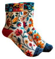 Two colorful socks with flowers on them - stock .. png