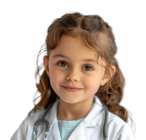 Happy little girl dressed as a doctor with a stethoscope, cut out - stock .. png