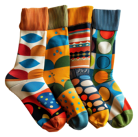 A row of colorful socks with different patterns and colors - stock .. png