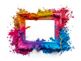 Artistic colorful smoke explosion surrounding a frame, cut out - stock .. png