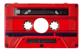 A red and black cassette tape - stock .. png