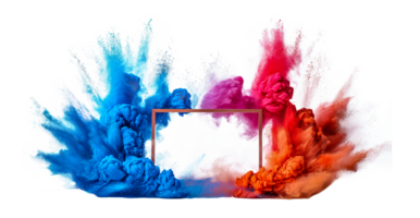 Abstract colorful smoke explosion with frame concept, cut out - stock .. png