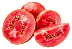 un' rosso pomodoro è tagliare nel metà e ha un' pochi semi visibile - azione .. png
