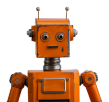 A robot with a metal body and orange paint - stock .. png