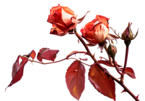 A branch with two orange roses and a leaf - stock .. png