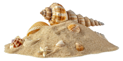 A pile of seashells on a sandy beach - stock .. png